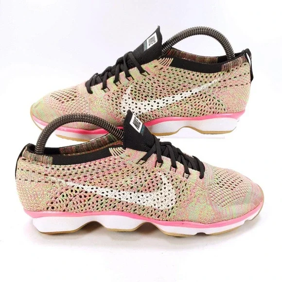 Nike Flyknit Zoom Athletic Running Shoe Womens Size 8.5 698616-301 Pink White - Picture 6 of 9